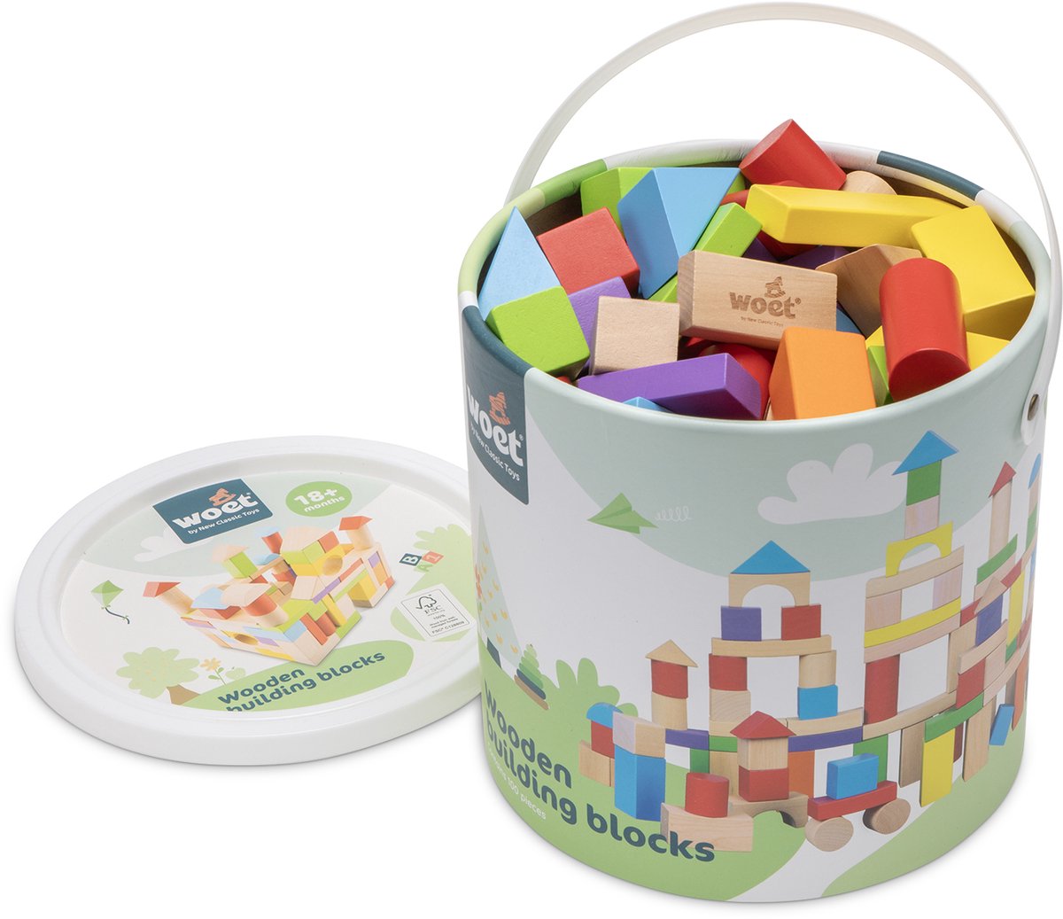 Juego de bloques de construcción de madera Woet ® - caja de bloques de 100 piezas - fsc - juguetes educativos - estimula la creatividad - a partir de 18 meses