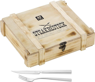 Juego de cubiertos para carne Zwilling - 12 piezas - en caja rústica de madera - acero inoxidable