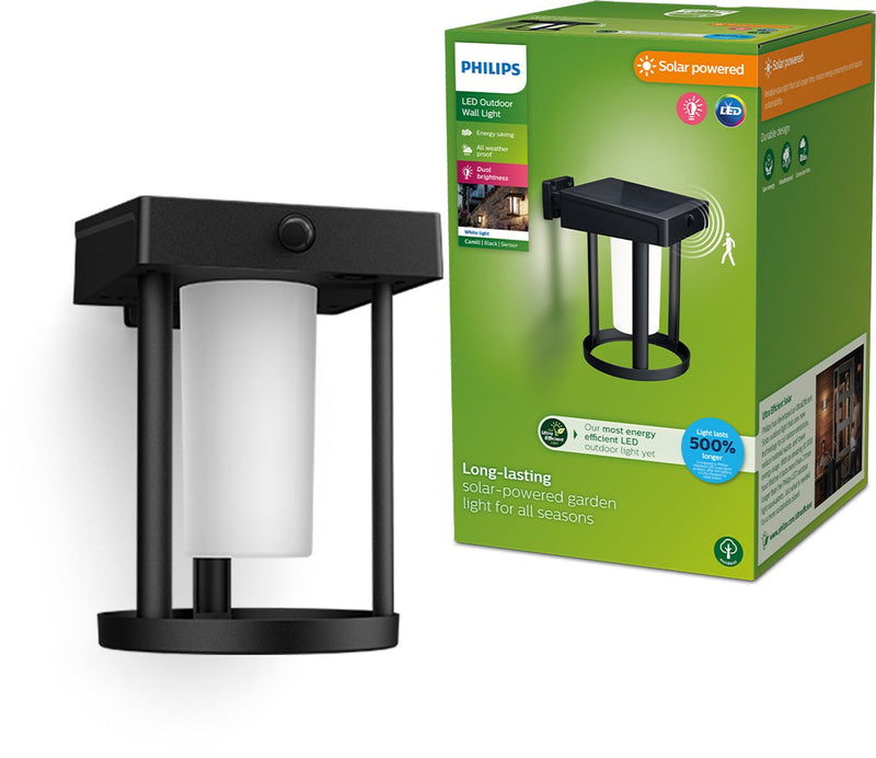 Lampada da parete solare Philips LED Philips Camill rotonda - ultra efficiente - con elemento luminoso opalino