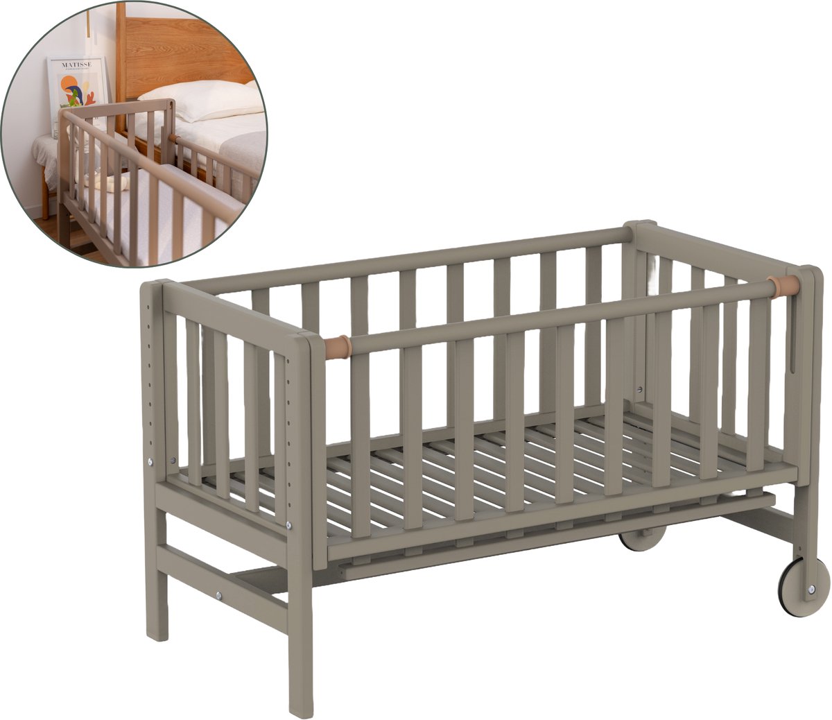 Geuther colecho, cama extensible, cuna - con ruedas - 45x90 cm - cuna hasta 9 kg - madera maciza de haya - topo