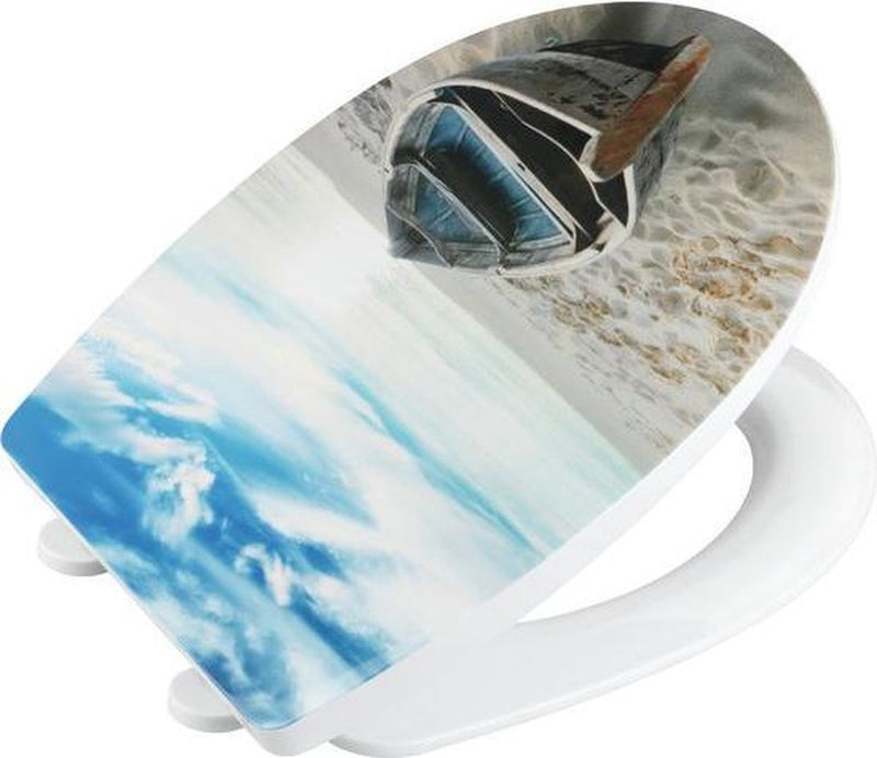 Sedile WC Wenko a barca - Termoplastico lucido - Chiusura ammortizzata Easy Close - Fissaggio Fix-Clip in acciaio inox sganciabile - Portata fino a 350 kg - Decoro sedile WC - Sedile WC con stampa