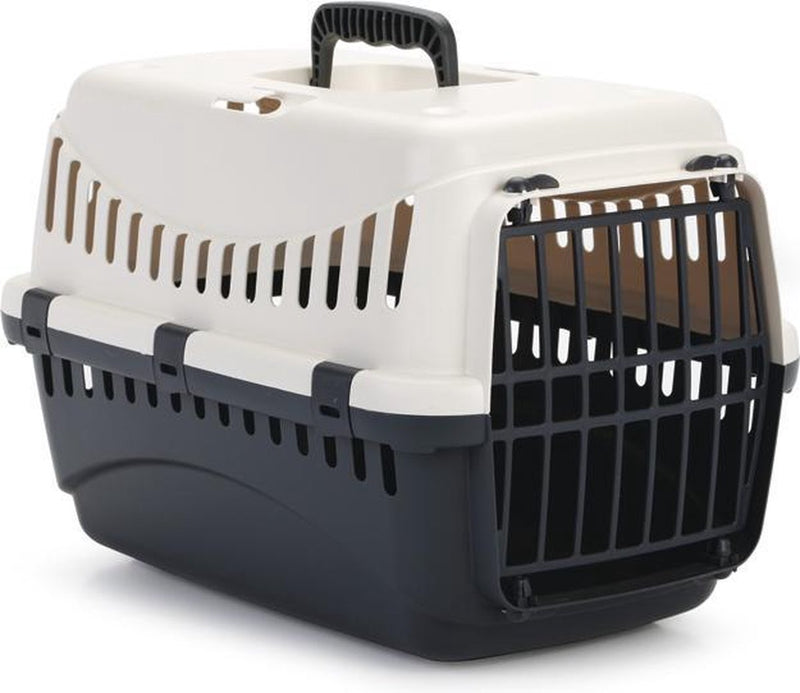Beeztees Cesta de viaje gitana gato - mascota pequeña - tapa extraíble - crema antracita 46x31x32 cm