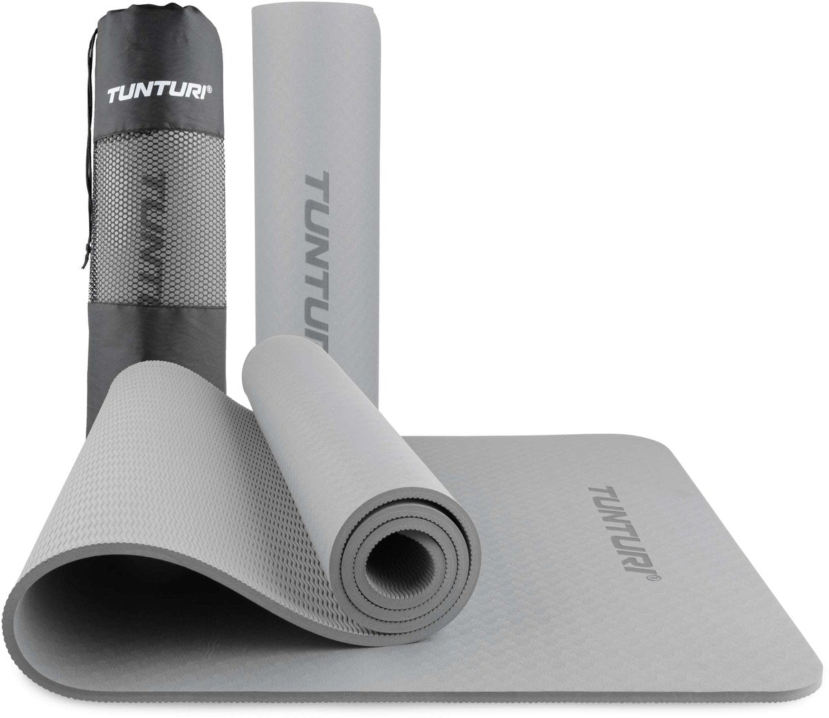Tunturi yoga mat 8mm - pilates mat - extra dikke fitness mat - 183x61x0,8 cm - incl draagtas - ecologisch materiaal - eenvoudig te reinigen - grijs