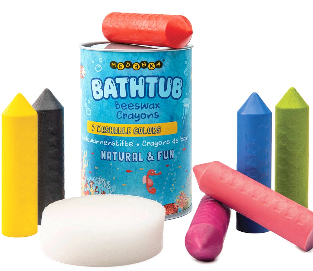 Pastelli da bagno in cera d'api Medenka ® – 7 colori – 100% naturali sicuri – divertimento creativo per colorare per piccoli artisti – fatti a mano rispettosi dell'ambiente – adatti a bambini dai 3 anni