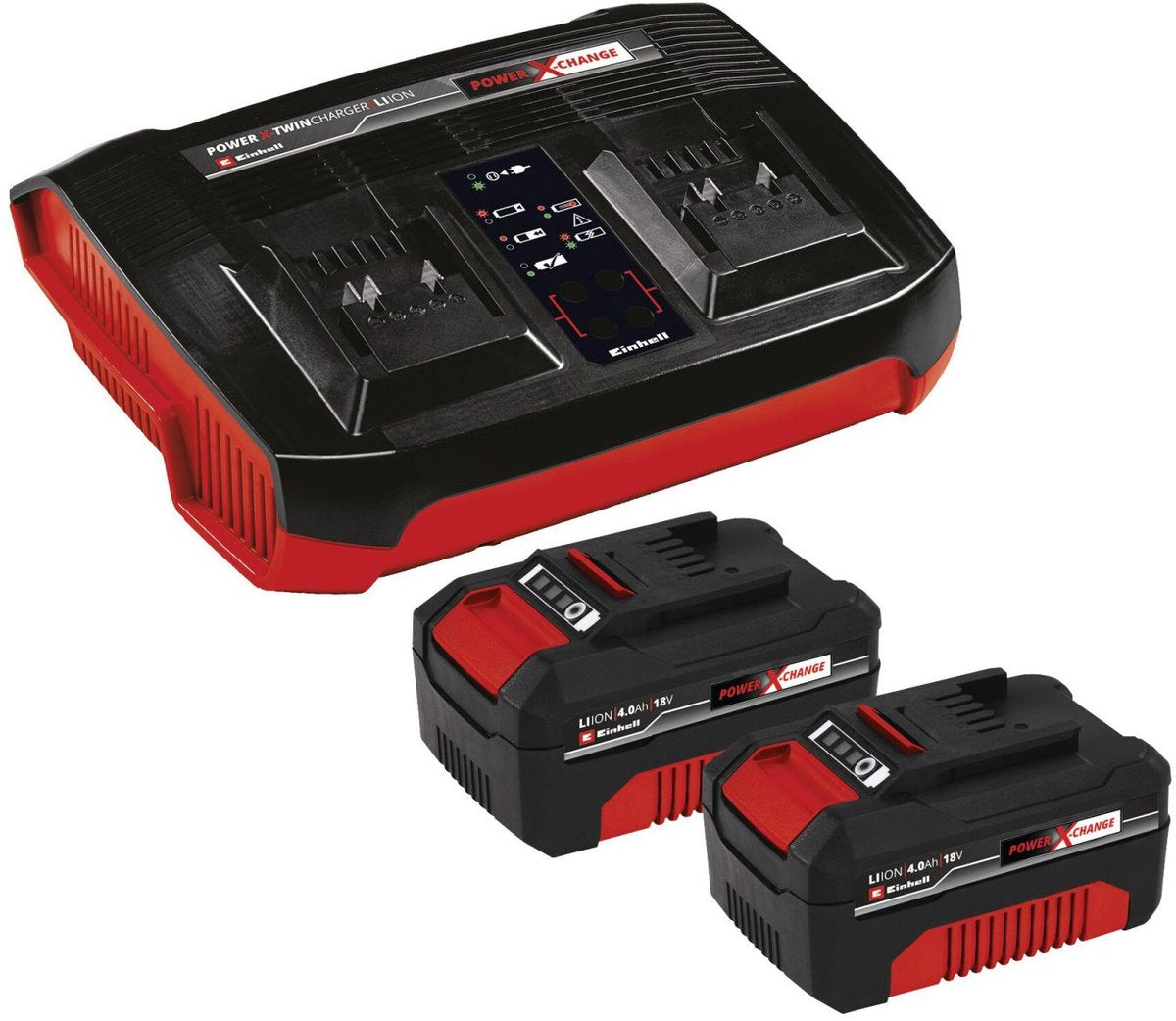 Einhell 18 v 4.0 ah power x-change starter kit - 2x 4.0 ah accu en duo-lader - universeel voor alle power x-change machines
