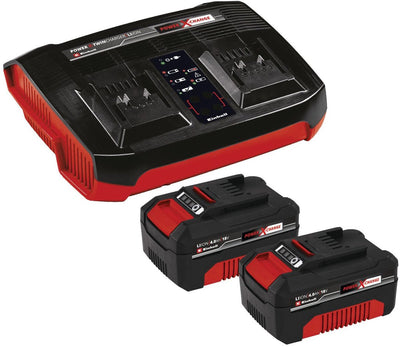 Starter kit Einhell 18 v 4.0 ah power x-change - 2 batterie da 4.0 ah e caricabatterie duo - universale per tutte le macchine power x-change