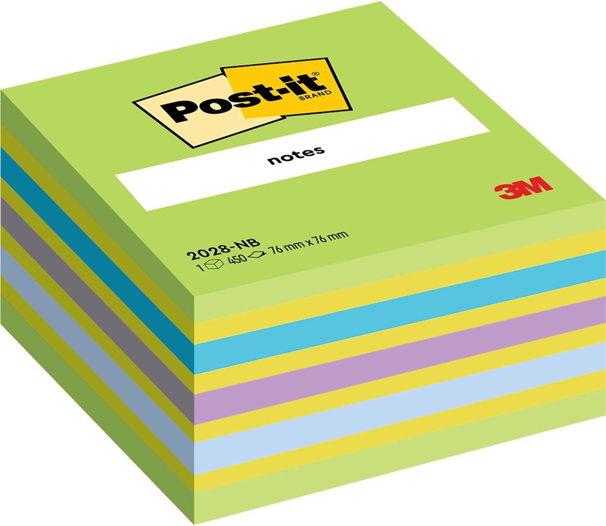 Post-it ® notes, kubus, neon blauw groen, 76 x 76 mm, 450 blaadjes kubus