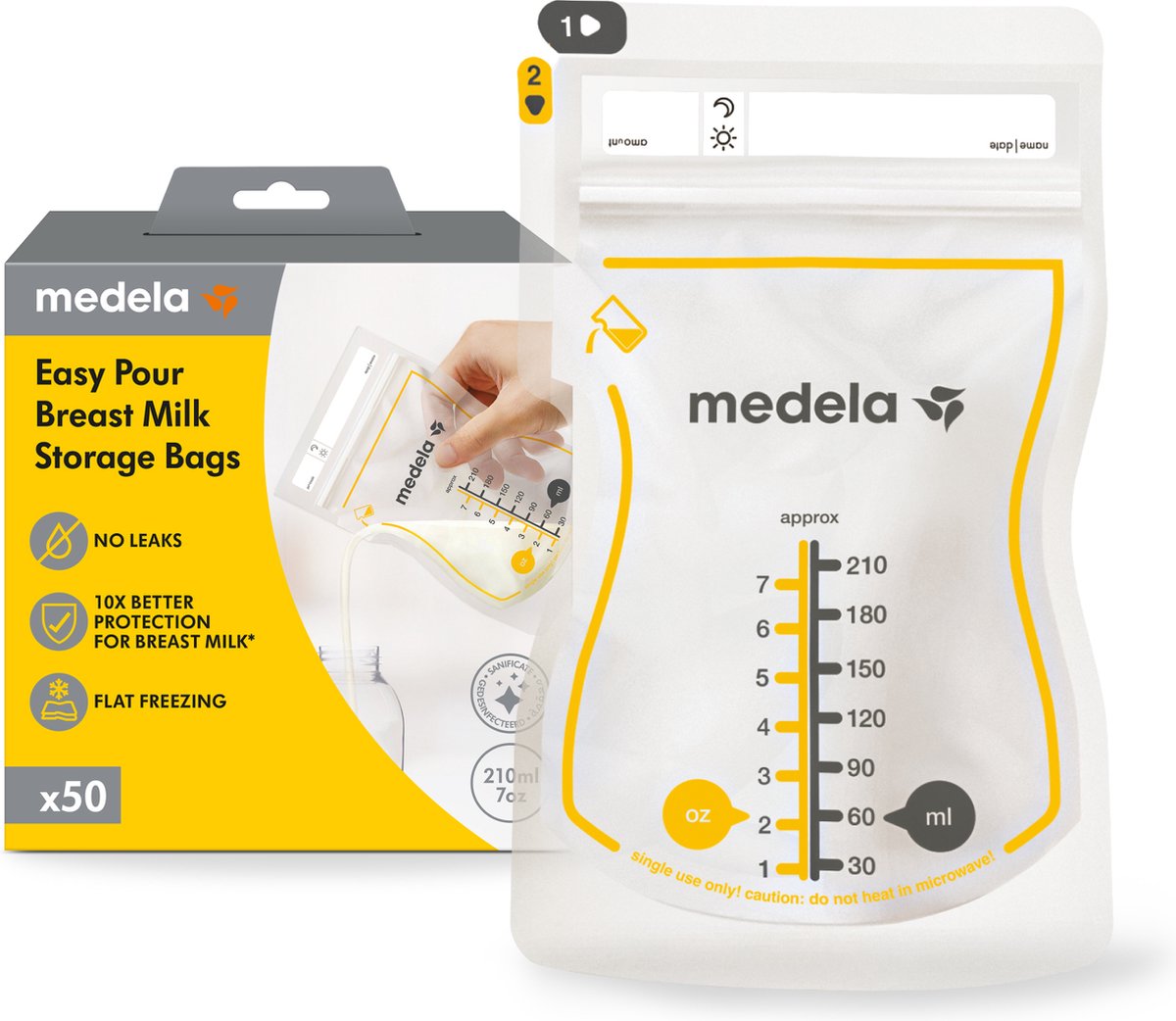 Sacchetti per la conservazione del latte materno Medela – 50 pezzi – a tenuta stagna – con doppia chiusura e beccuccio – senza BPA e riciclabili