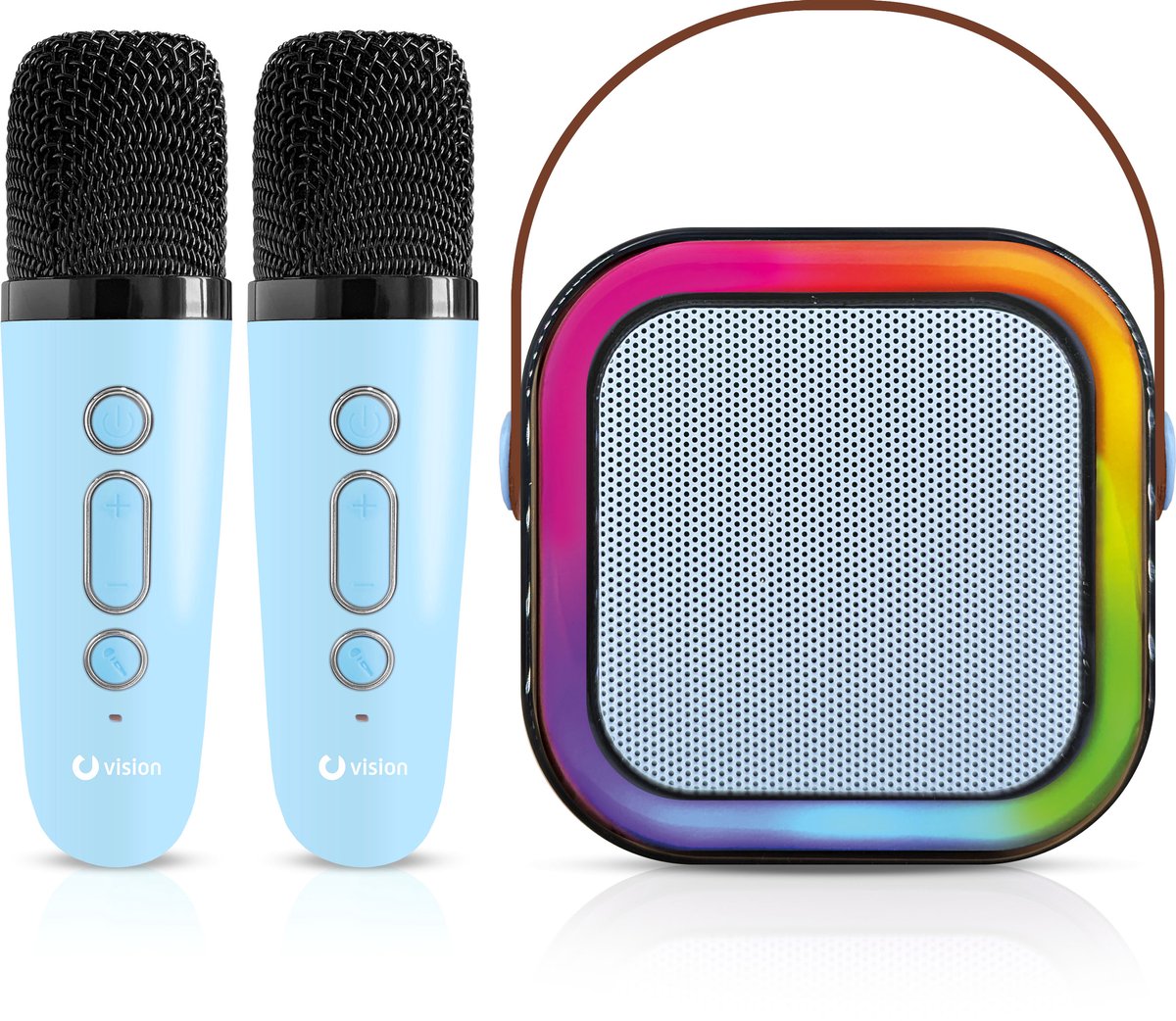Vision products karaoke speakerset met 2 microfoons blauw