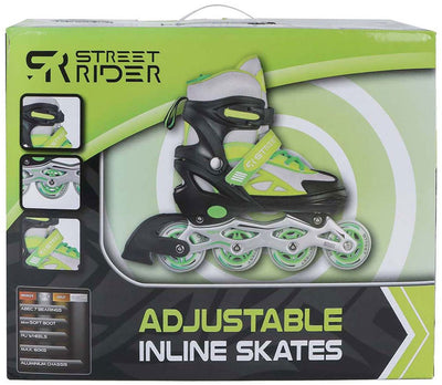 Street Rider Inline Skeelers Green Black adjustable, size 29-32