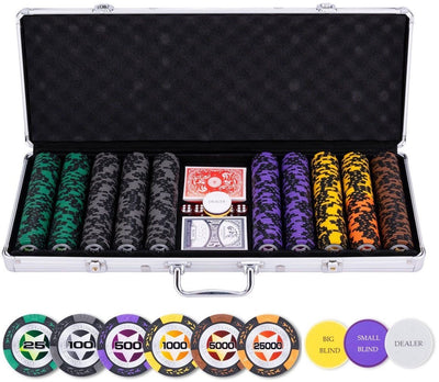 Set de poker en estuche plateado - apuesta alta 500 fichas 14gr.
