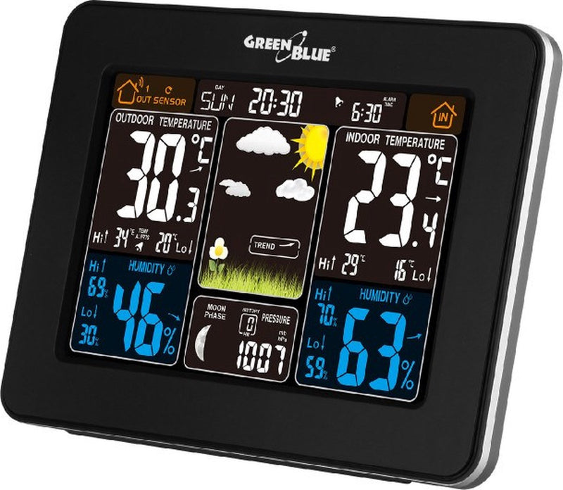 Greenblue stazione meteo dcf fasi lunari dcf allarme schermo a colori gb523