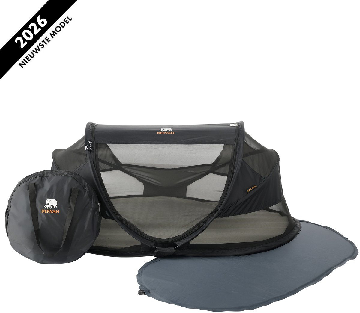 Cama de camping de lujo para bebés Deryan - incluido colchón autoinflable - negro