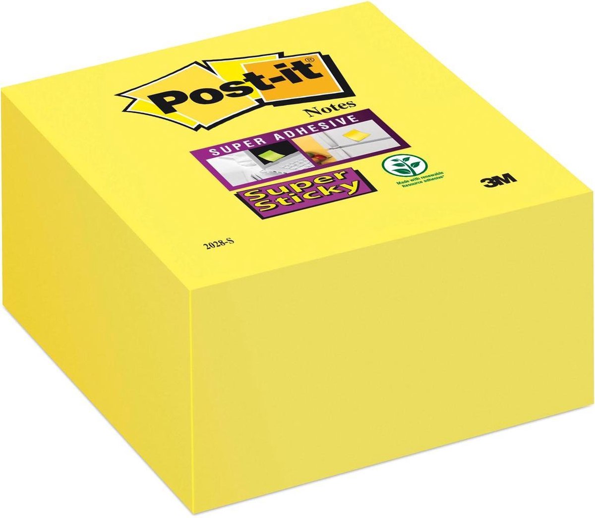 Post-it ® super sticky notes, kubus, neon geel, 76mm x 76 mm