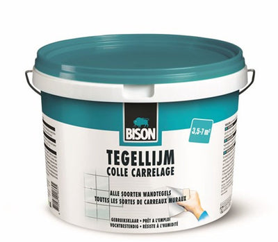 Secchio adesivo per piastrelle Bison 7 kg, per tutti i tipi di piastrelle da rivestimento, resistente all'umidità, facile da lavorare, senza solventi, facile da applicare