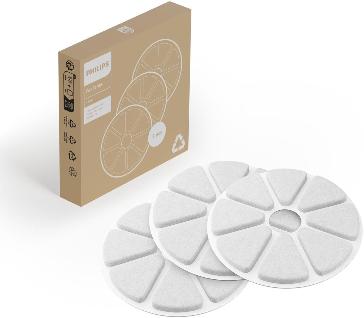 Philips filtro per fontanella gatto - set di 3 filtri di ricambio con carboni attivi - filtro di ricarica originale per fontanella serie pet (paw3210)