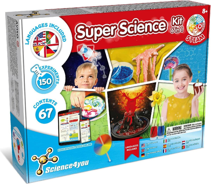 Science 4 you science4you 6-in-1 super scienza – scatola per esperimenti educativi fisica chimica – 25+ esperimenti – per bambini 8+