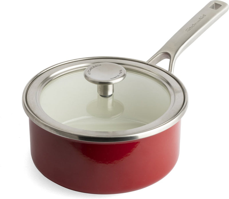 Cacerola kitchenaid con núcleo de acero esmaltado 16cm 1,3l - rojo imperial - inducción - sin pfas