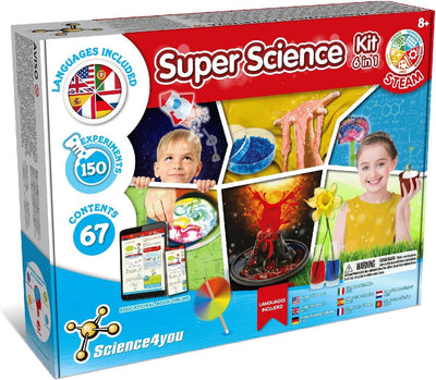 Science 4 you science4you 6-in-1 super scienza – scatola per esperimenti educativi fisica chimica – 25+ esperimenti – per bambini 8+