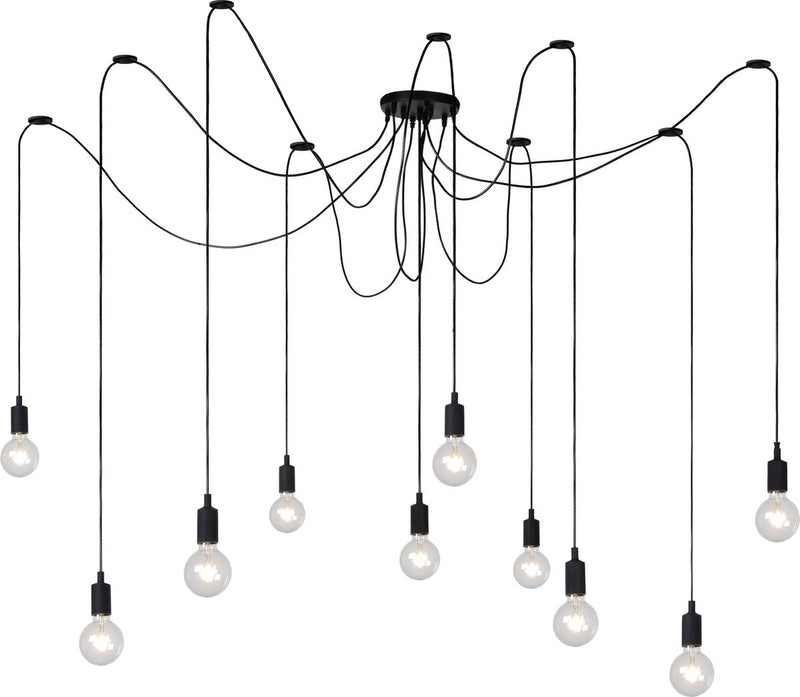 Lucide fix - lampada a sospensione - 10xe27 - adatta per loft e soffitti alti - nera