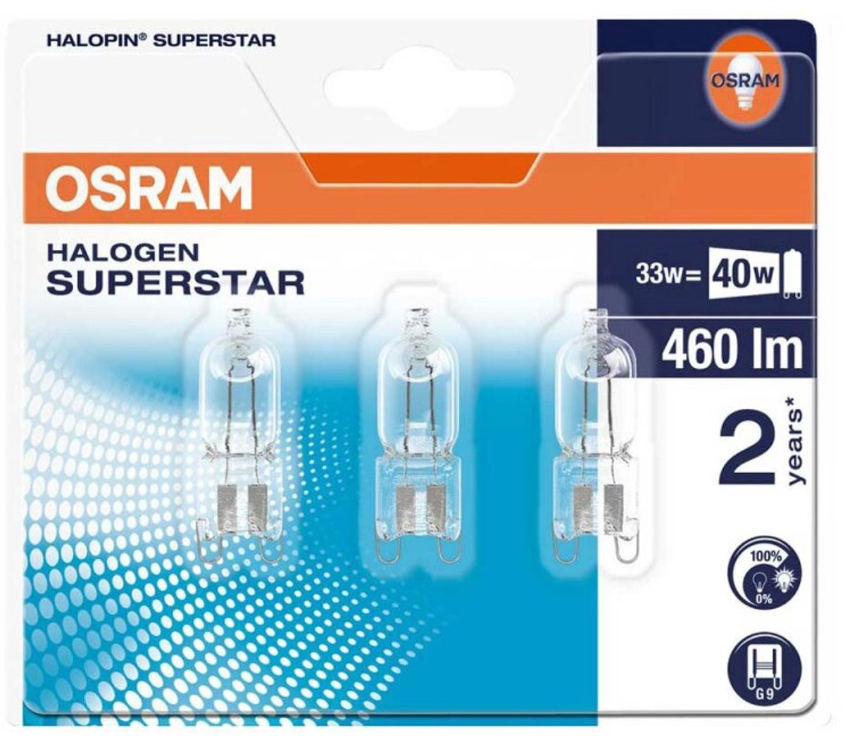 Osram eco halogeen halopin g9 33w = 40w - 230v - 460 lumen - 2800k warm wit - dimbaar - 3 stuks