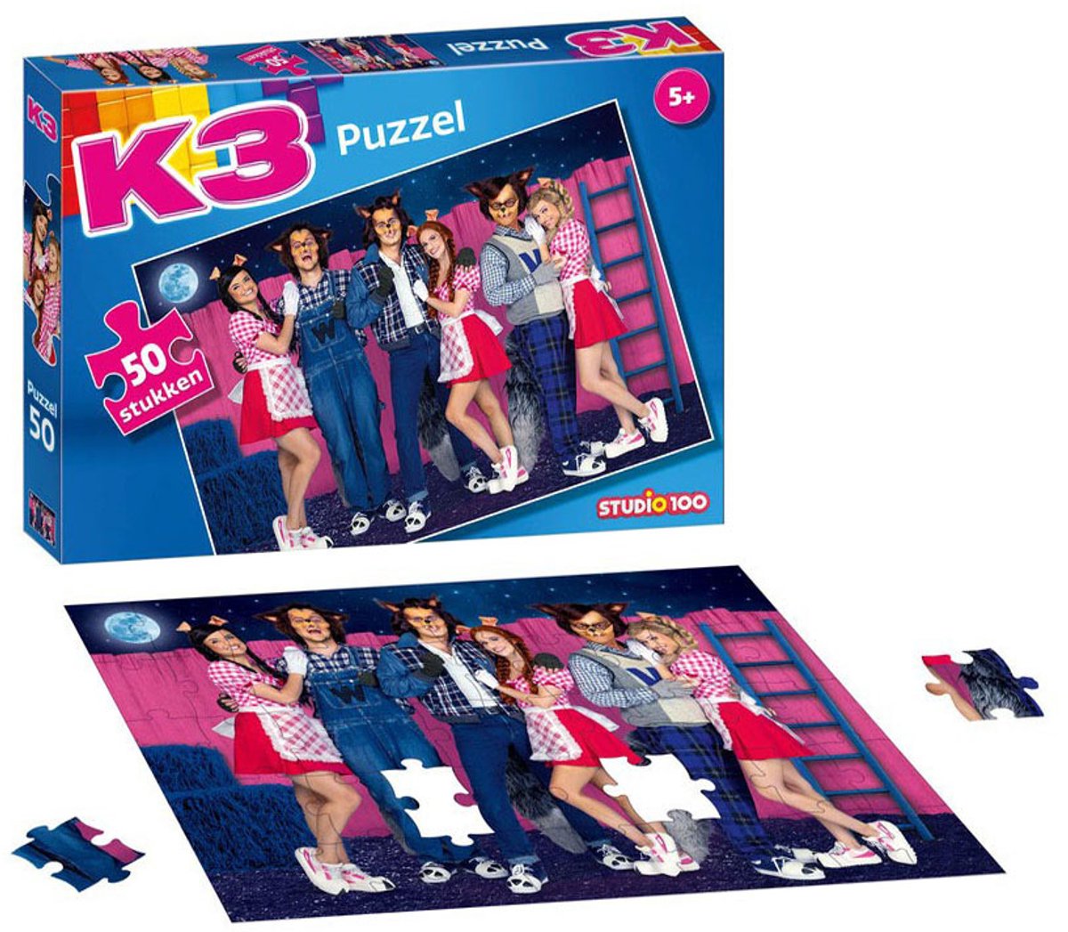 Studio 100 gambe puzzle 3 maialini e lupi, 50 °.