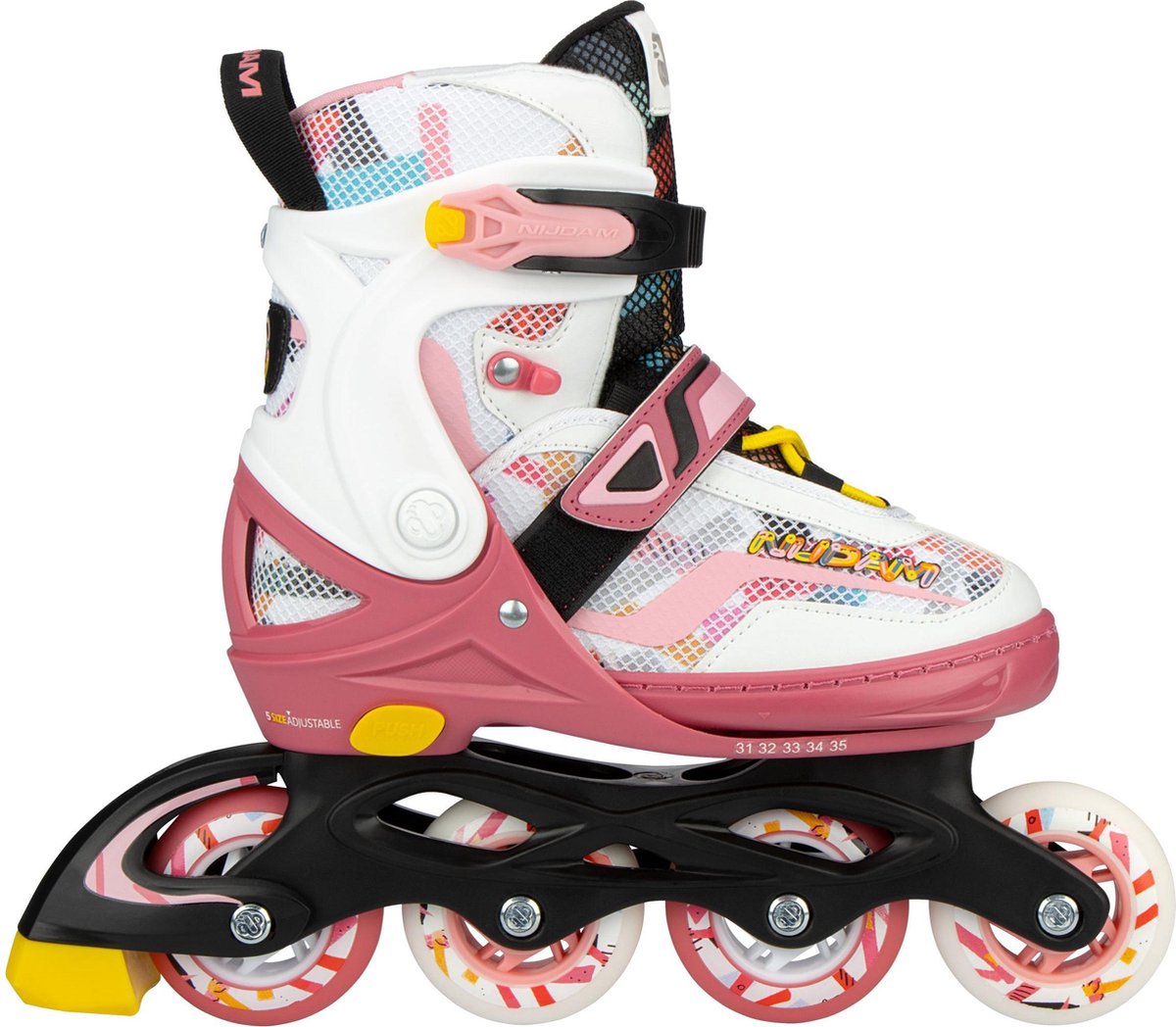 Nijdam inline skates verstelbaar - 33-37 - fruity fro-yo - roze wit