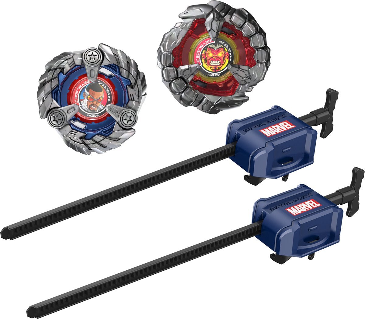 Beyblade x e marvel collab capitan america 4-70gb contro red hulk 1-80r