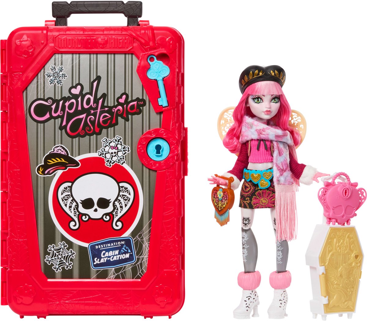 Set da gioco per le vacanze in cabina Monster High Skulltimate Secrets: bambola Cupido Asteria e accessori