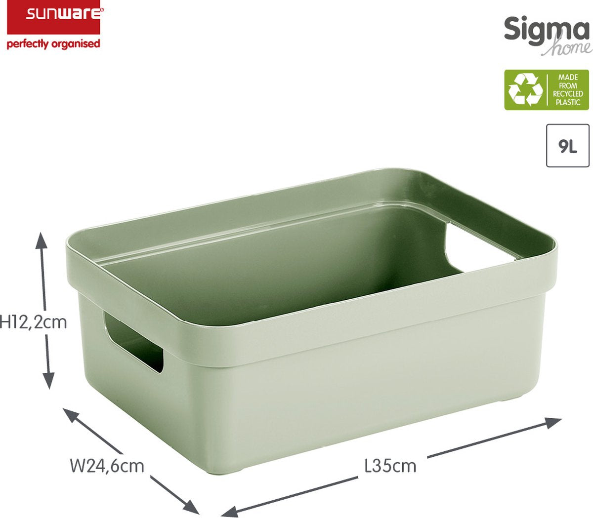 Sunware - caja de almacenamiento para el hogar sigma 9l verde - 35 x 24,6 x 12,2 cm
