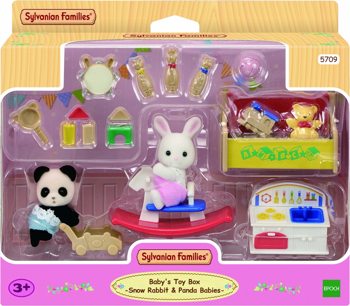 Sylvanian Families 5709 stanza dei giochi per bambini, arredamento per casa delle bambole con coniglio bianco come la neve, panda