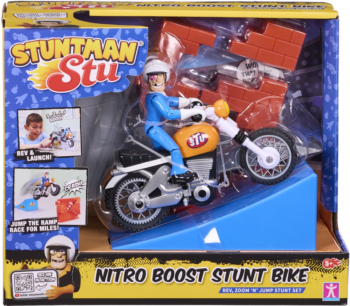 Bandai - stuntman stu - nitro boost motorfiets - stunt speelgoed - stuntfiguur inbegrepen - crash game met voertuig en accessoires - speelgoed voor kinderen van 4+ - coss8201
