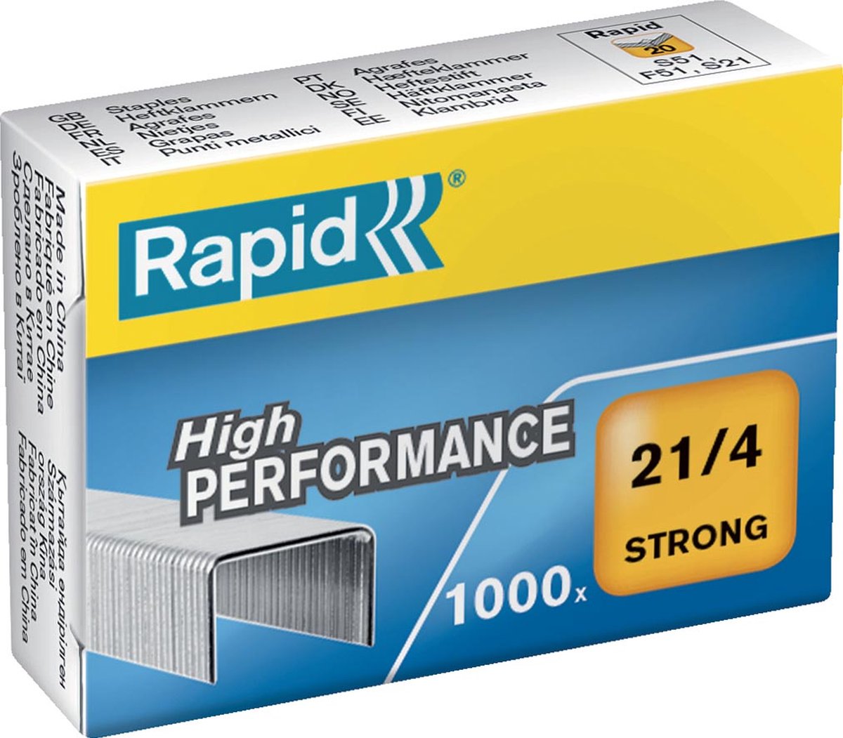 Grapas rápidas 21 4, caja de 1.000 grapas, 10 piezas