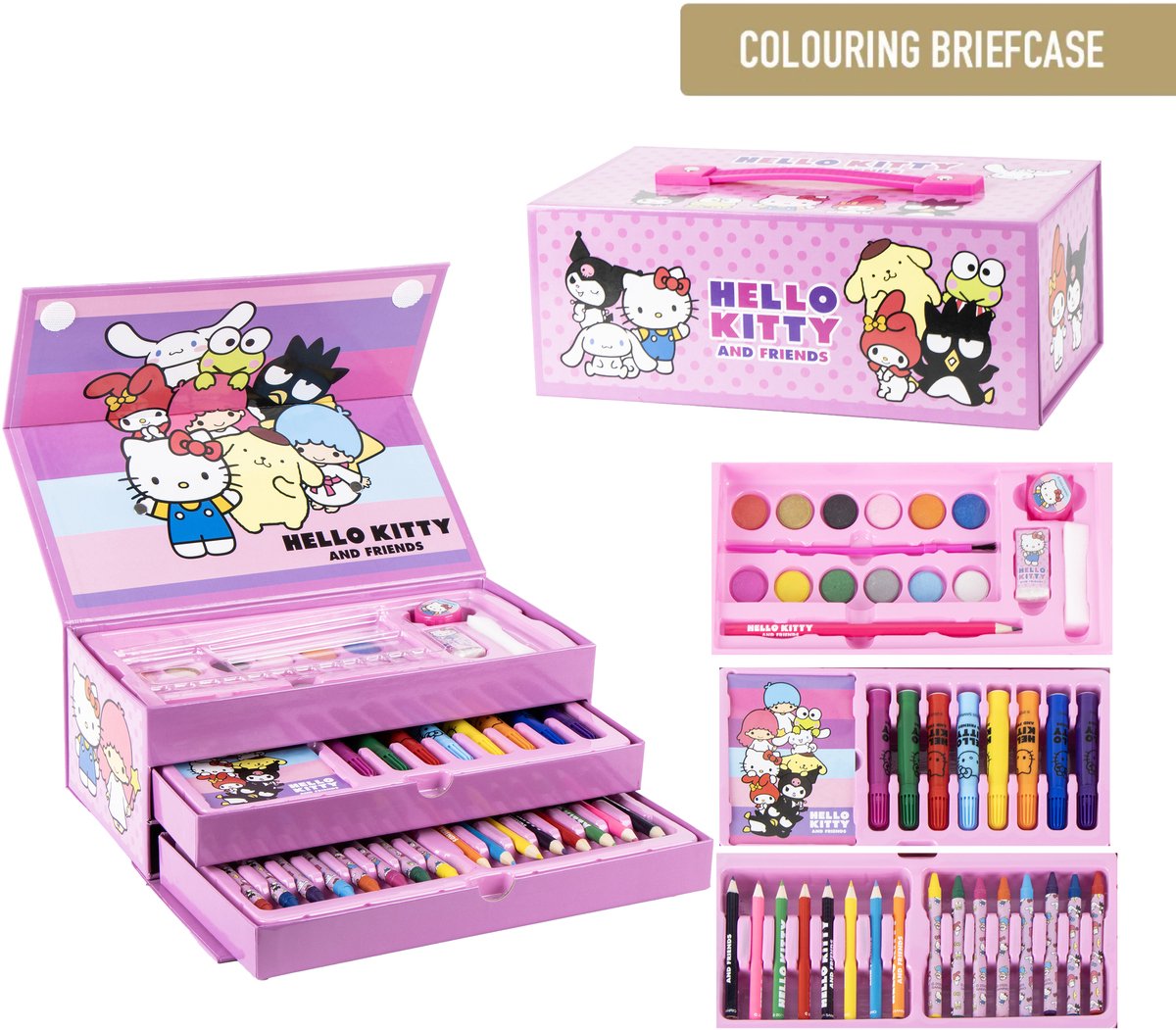 Set de dibujo de hello kitty pequeños momentos de la vida de Cerdá - manualidades para niñas - colores de 44 piezas