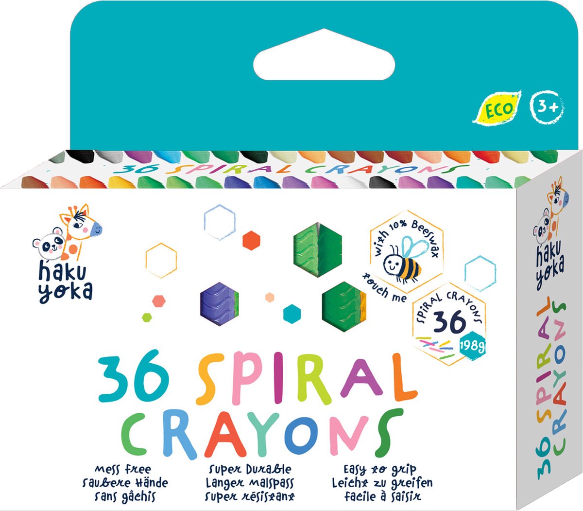 Pastelli a spirale Haku Yoka - 36 pezzi - contiene il 10% di cera d'api - 3 anni