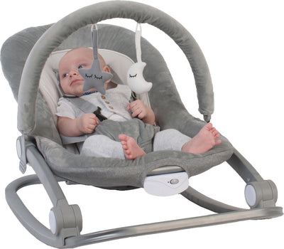 Bo jungle - rocking chair and seat in 1 - rocking chair - bouncer - baby to toddler - up to max. 18 kg - including play arch and reducer cushion - grow-along swing - soft fabric - music and vibration functions - rocker gray