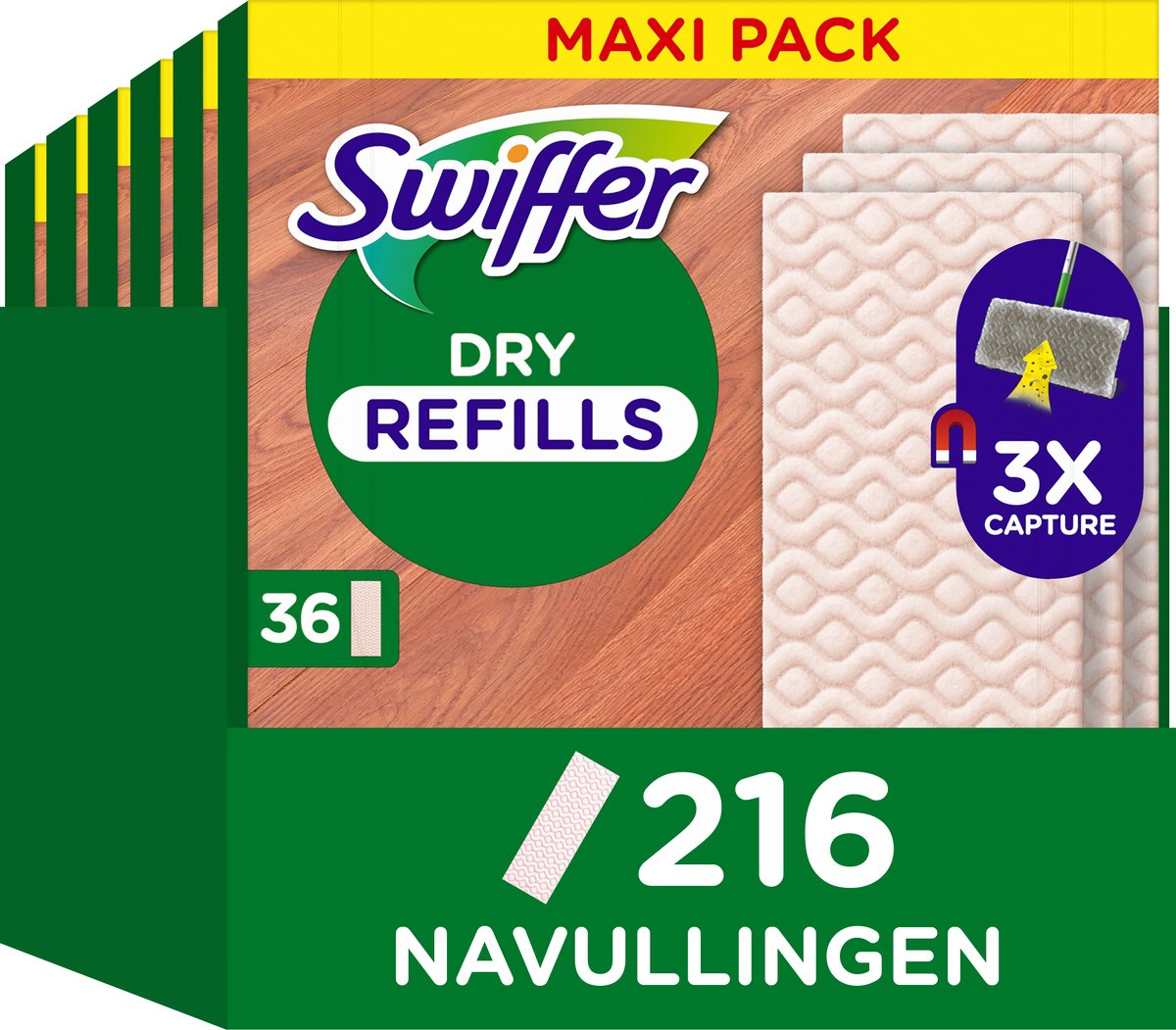 Salviette lavapavimenti asciutte per legno Swiffer - 6 x 36 ricariche per tergipavimento