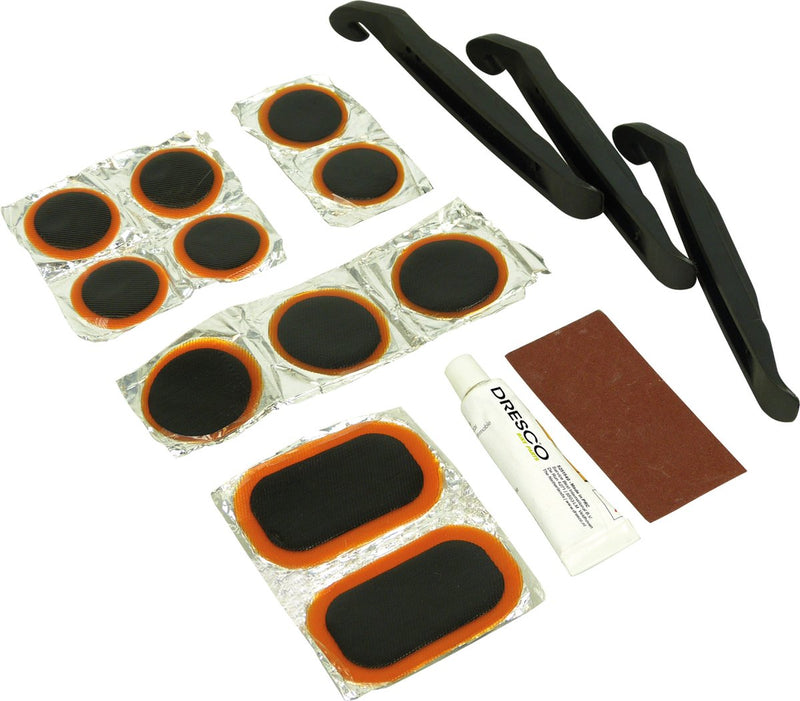 Set di riparazione pneumatici per biciclette Dresco - kit di riparazione per biciclette - 17 pezzi - bianco