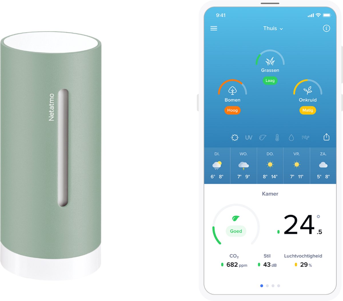 Netatmo slimme binnenmodule – 2e generatie – co2 meter hygrometer – uitbreiding weerstation – werkt met apple home, google alexa