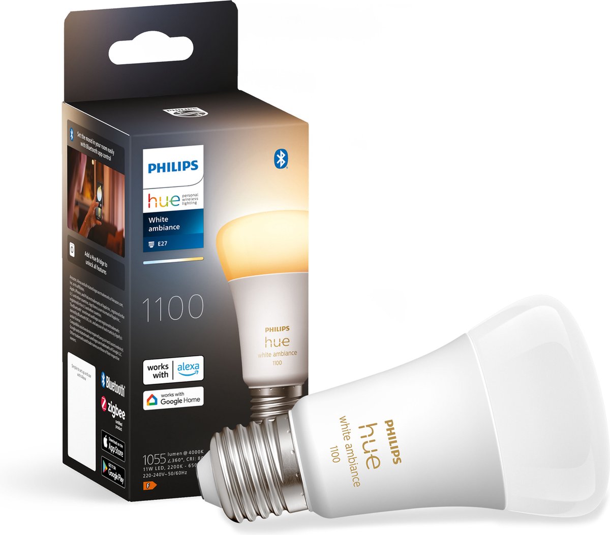 Philips hue standard lamp e27 light source - warm to cool white light - 1-pack - 1100lm - bluetooth