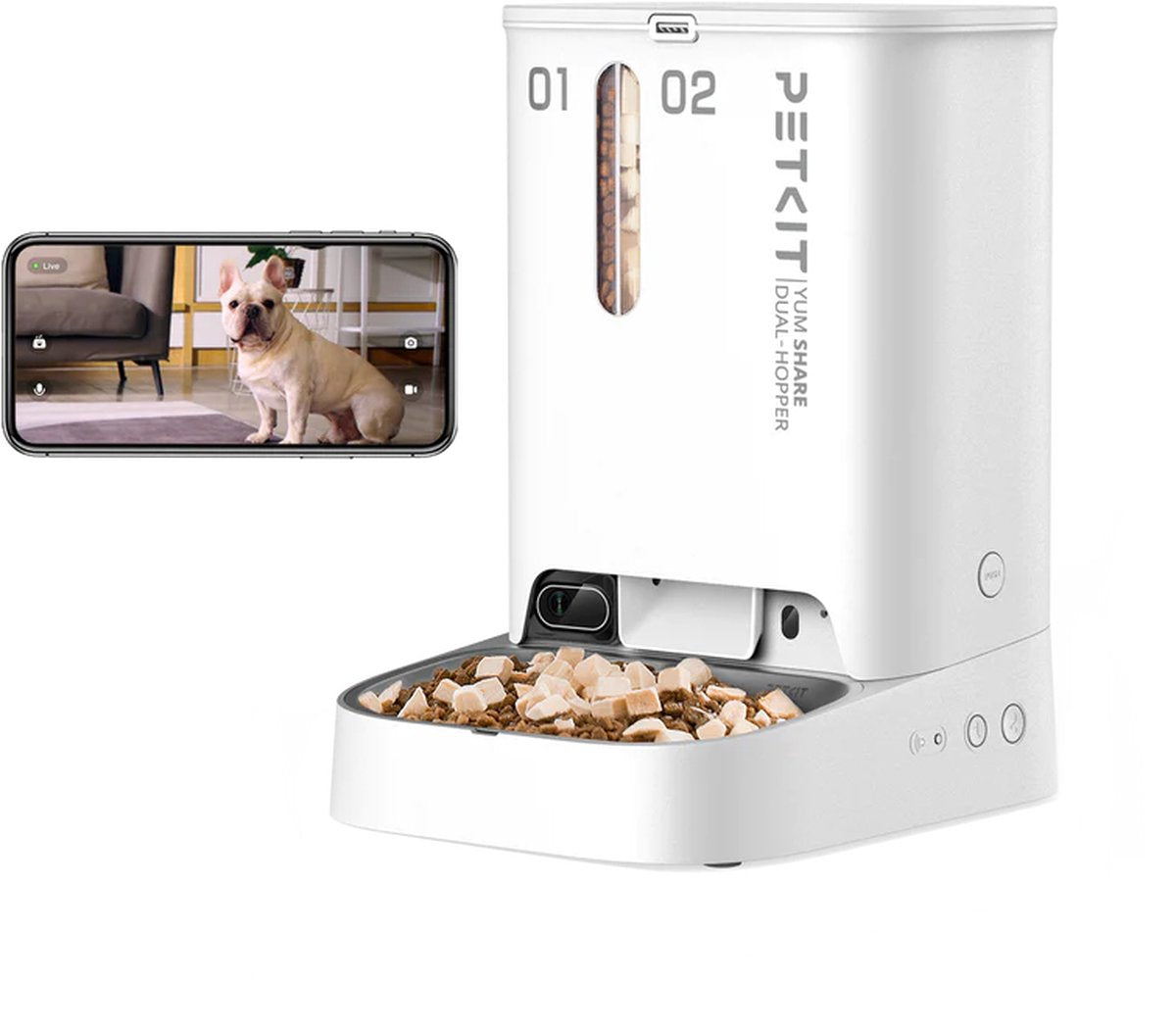 Petkit - yumshare dual hopper con telecamera - 2 scomparti - Ciotola automatica per cani e gatti da 5 litri