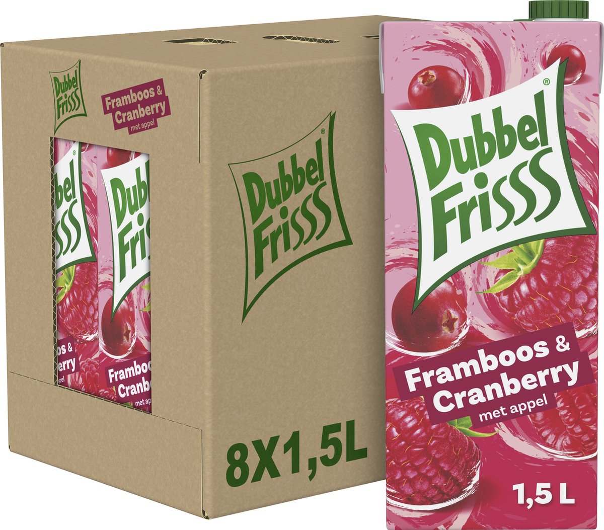 Dubbelfrisss framboos cranberry - frisdrank - 8 x 1,5l
