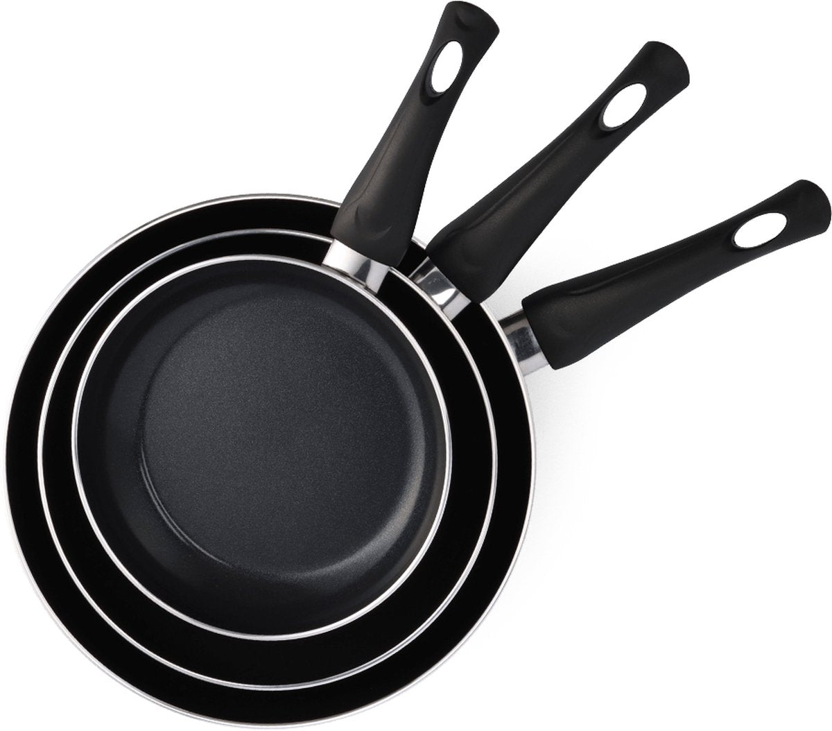 Set padelle Bk brillante 3 pezzi - 20 24 28 cm - rivestimento antiaderente senza pfas - set padelle per induzione - padella in ceramica - resistente al forno fino a 160°C - maniglie fredde - senza coperchio - nero