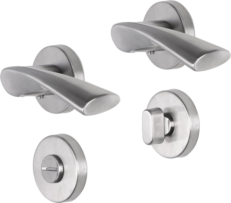 Maniglia per porta Impresso - Wigston - per interni - rotonda con rosetta per WC rotonda - acciaio inossidabile - 2 pezzi