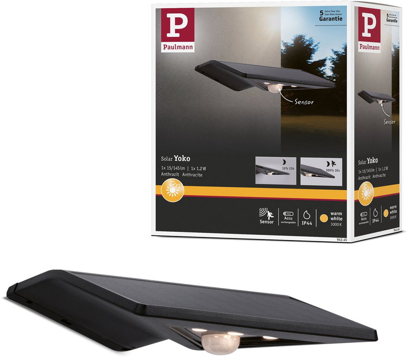 Paulmann illuminazione solare a LED per numero civico Yoko rilevatore di movimento crepuscolare (IR) IP44 3000K 42lm antracite