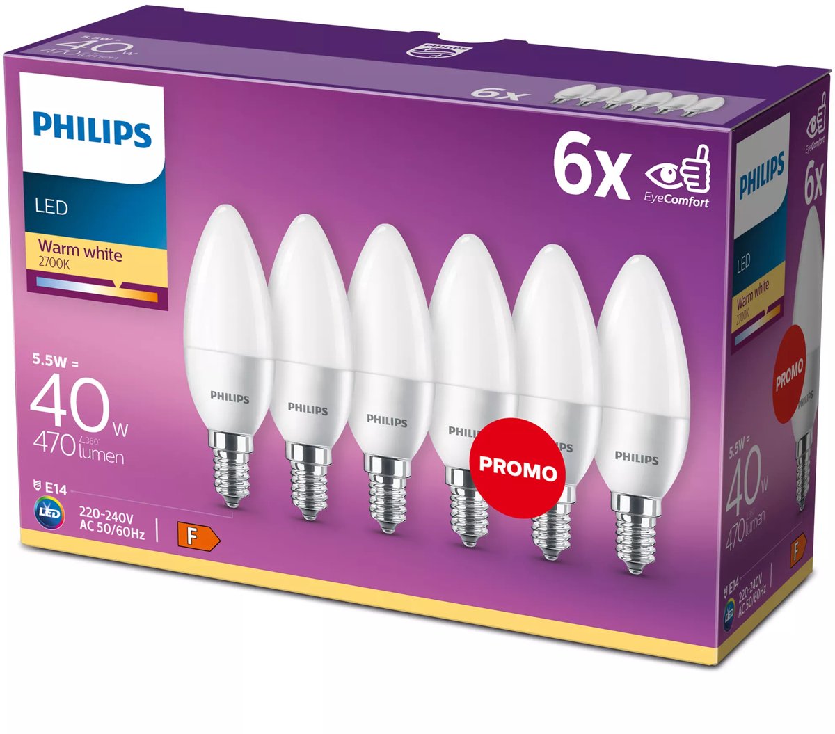 Candela LED Philips a risparmio energetico opaca - 40 W - E14 - luce bianca calda - 6 pezzi - risparmia sui costi energetici