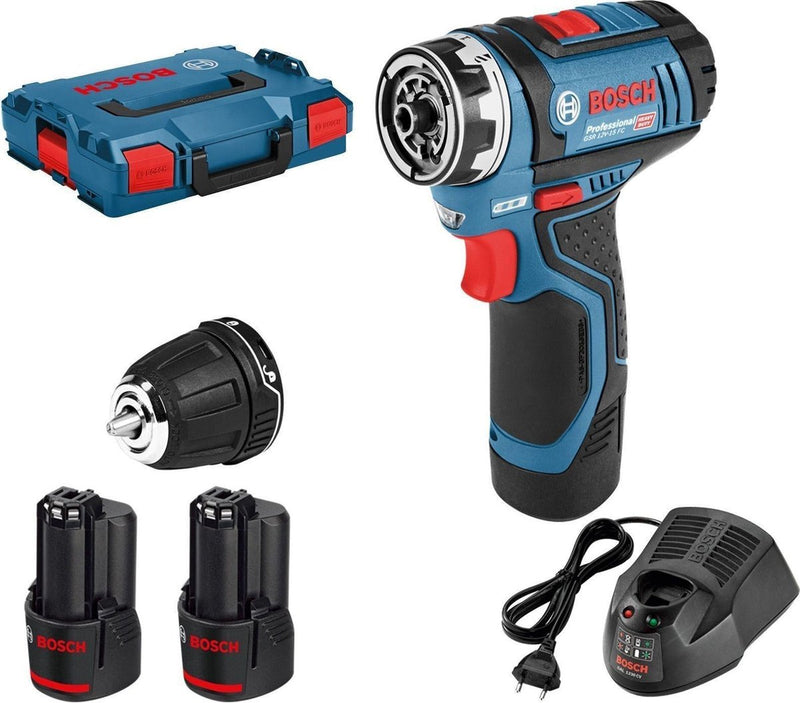 Taladro inalámbrico Bosch GSR 12V-15 FC (2x 2,0Ah + Gal 1230 CV + GFA 12-B)