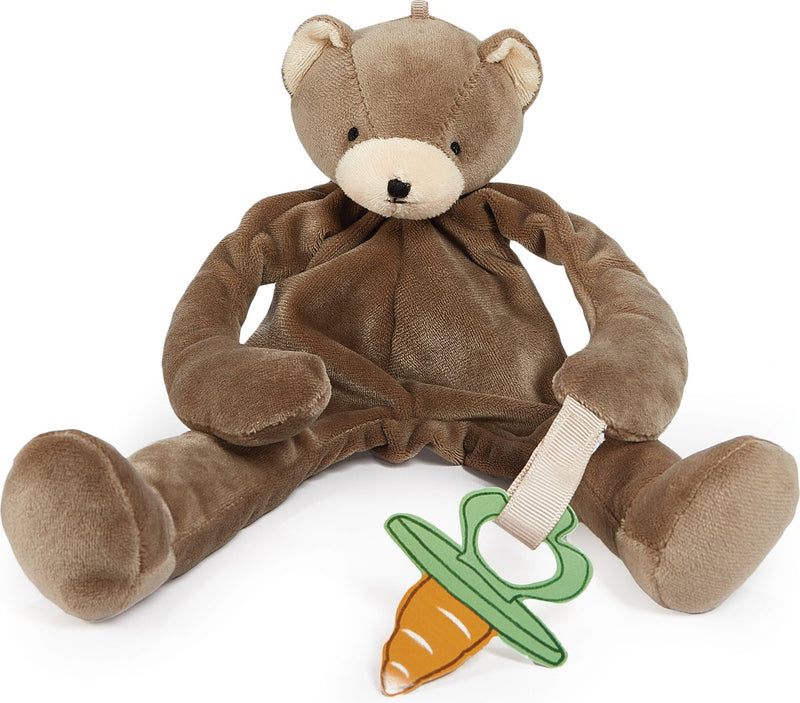 Panno coccole Bunnies by the Bay con porta ciuccio Cubby the Bear - panno per ciuccio - estremamente morbido - chiusura in velcro per ciuccio - lavabile in lavatrice - 25 cm - orso - marrone