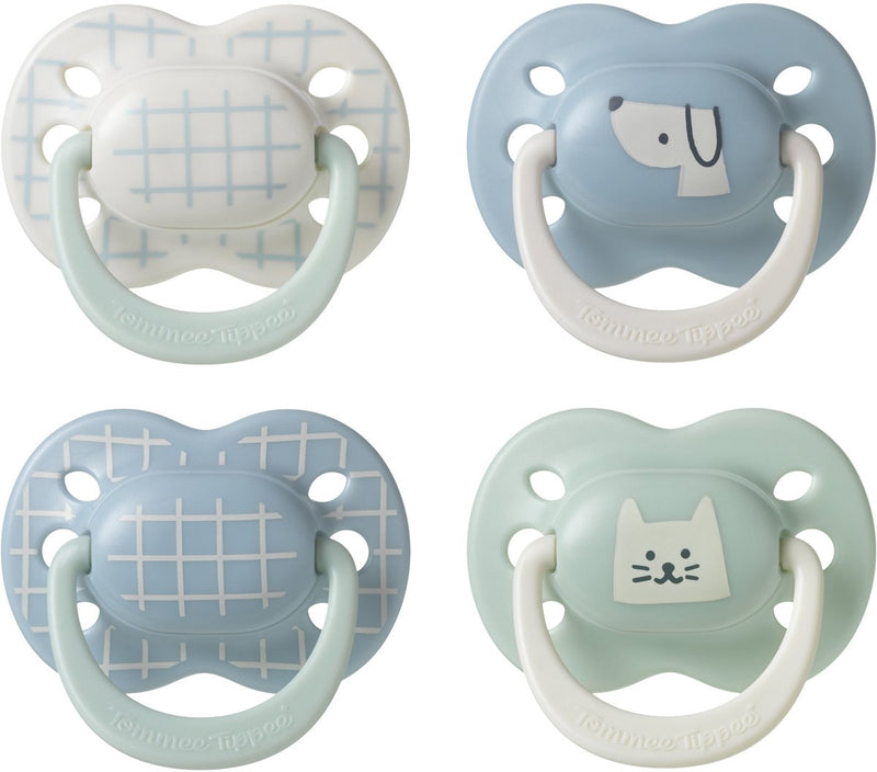 Tommee tippee chupete ultimate fit - 0-6 meses - 4 piezas - chupete simétrico de ortodoncia para bebés - silicona 100% libre de BPA - azul deco
