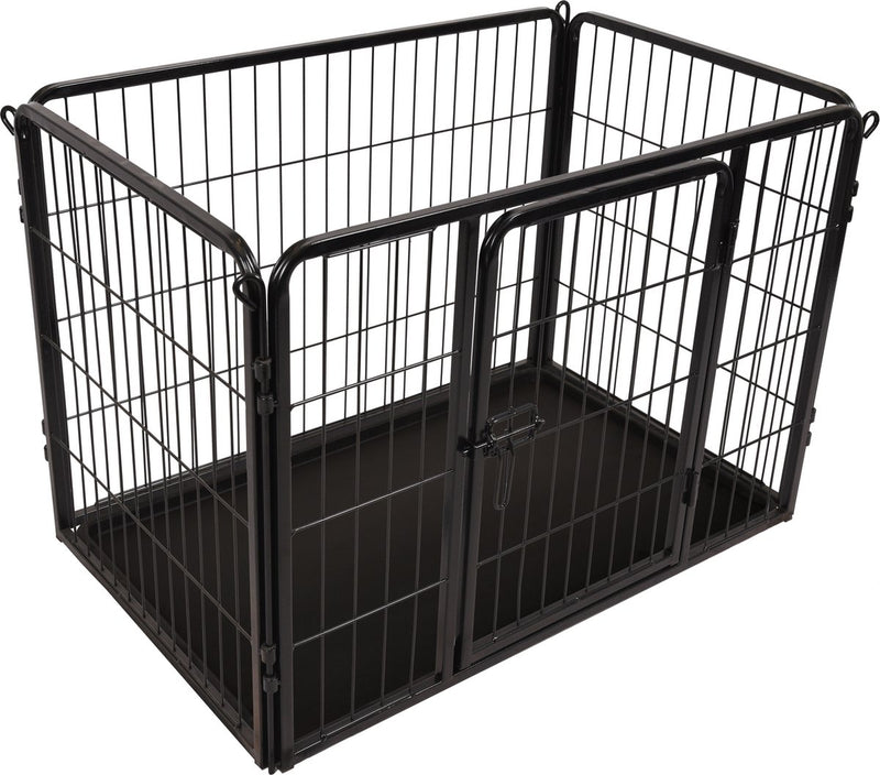 Parque para perros Flamingo - corral para cachorros - caseta para perros - jaula para perros - kazan negro s - 93x59x64cm - metal con revestimiento epoxi - cerradura deslizante - cajón extraíble - para perros pequeños - interior